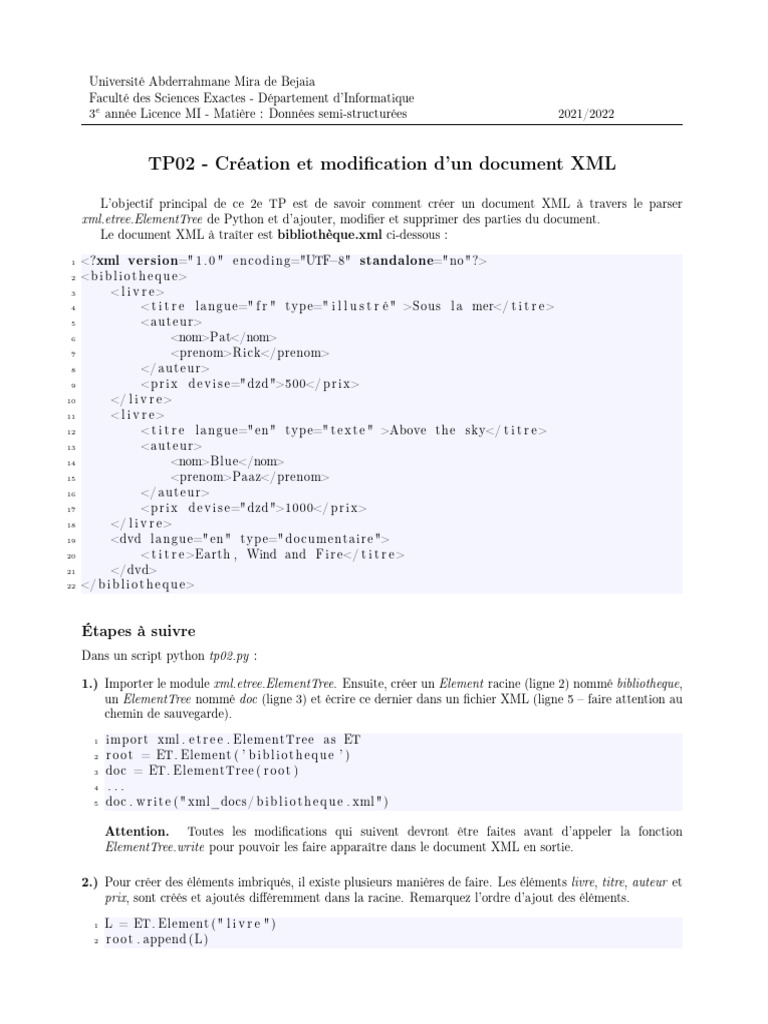 Création d'un document XML avec Python | PDF | XML | Logiciel