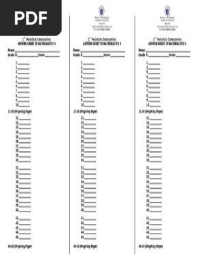 Answer Sheet Math 8