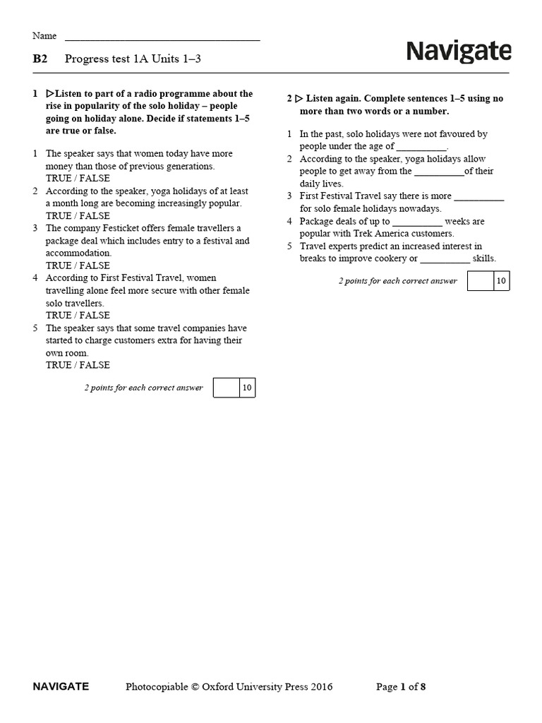 B2 Progress Test 1A: Units 1-3 | PDF | Image Scanner | Password