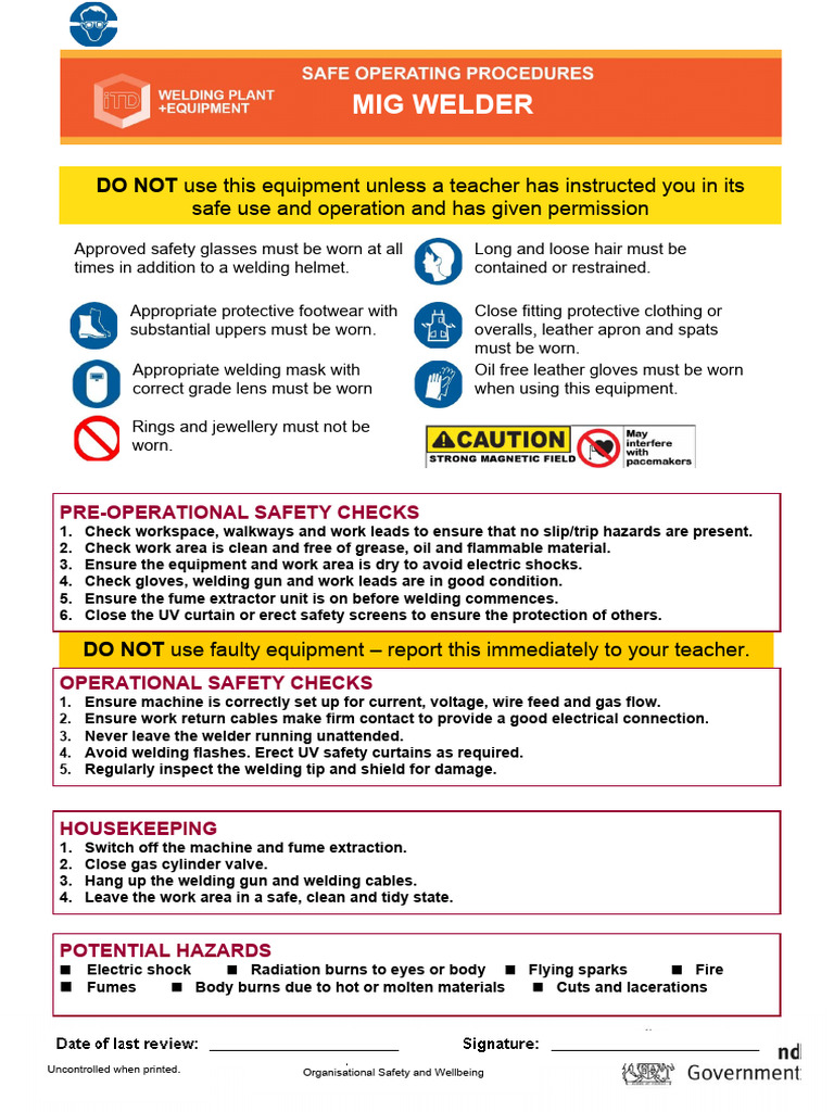 Sop Mig Welder Pdf Welding Construction