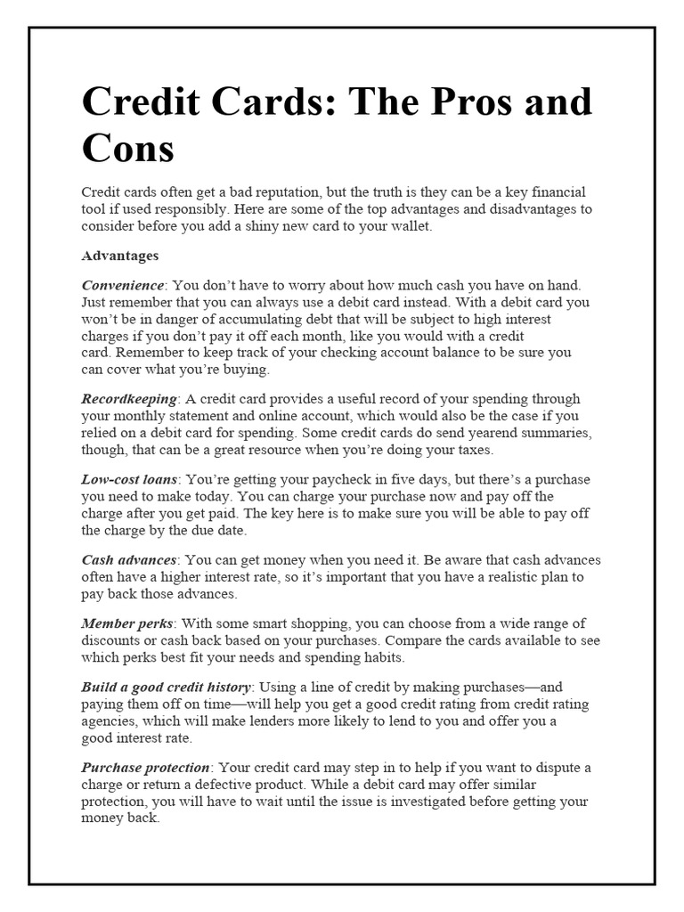 Credit Cards-Pros and Cons | PDF