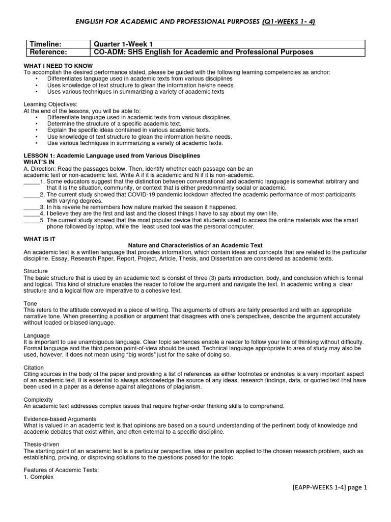 EAPP Q1 WEEKS 1 4 Module | PDF