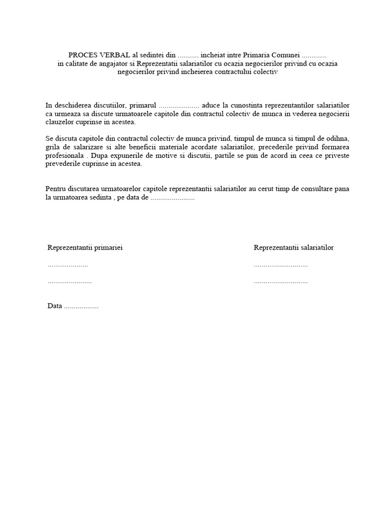 Model Proces Verbal Negociere Editabil | PDF
