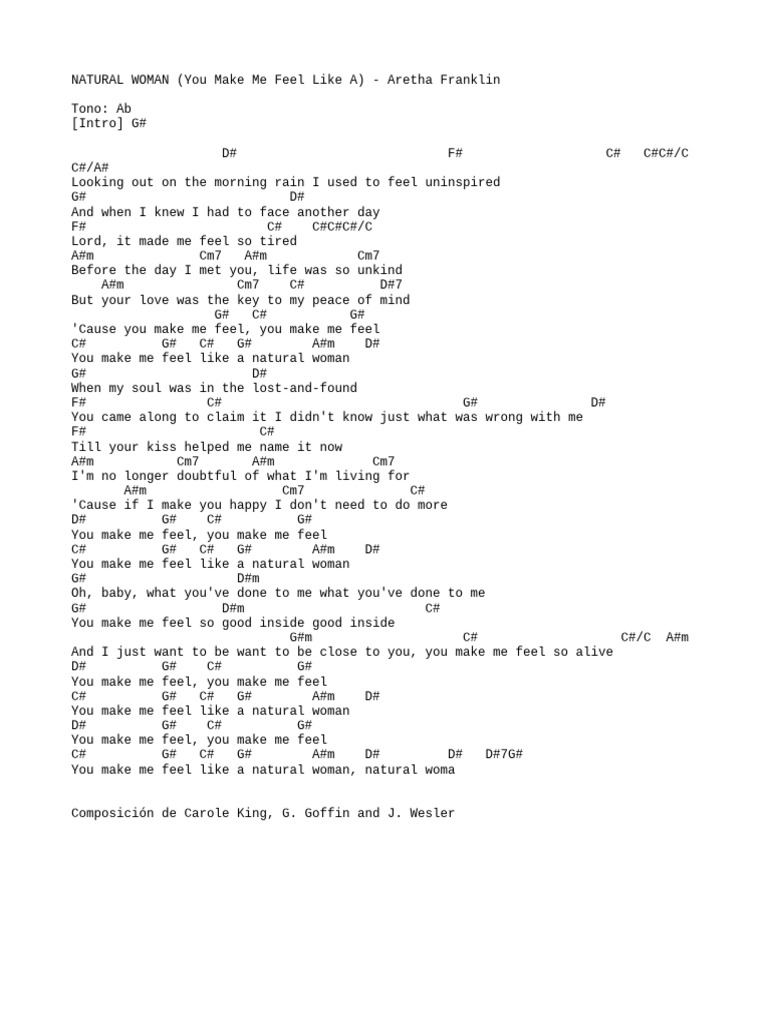 Aretha Franklin's "Natural Woman" Lyrics | PDF