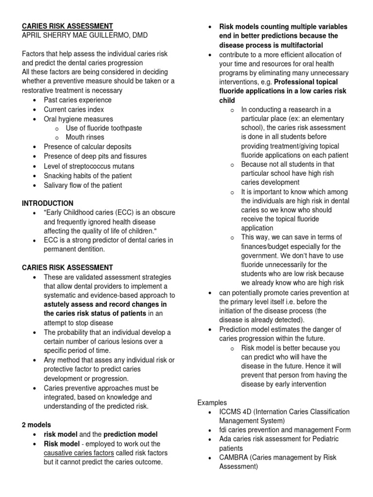 CARIESRISKASSESSMENT PDF Risk Preventive Healthcare