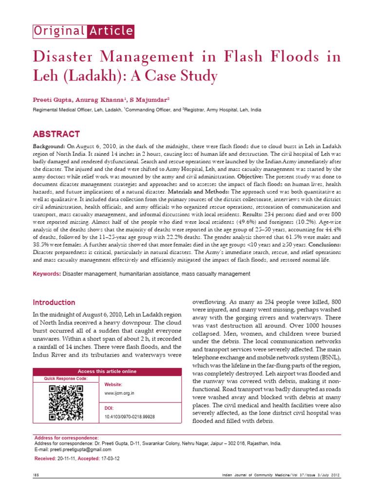 Disaster Management in Leh Floods | PDF | Flood | Emergency Management
