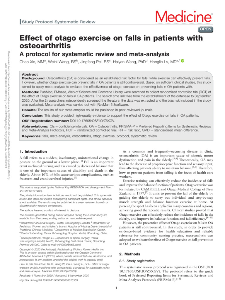 Effect Of Otago Exercise On Falls In Patients With 90 Pdf