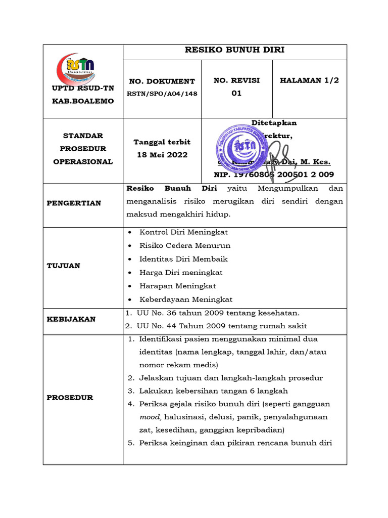 Sop Resiko Bunuh Diri | PDF