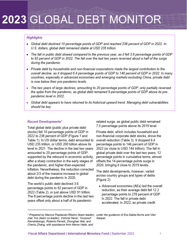 2023 09 2023 Global Debt Monitor | PDF | Cost Of Living | Debt To Gdp Ratio
