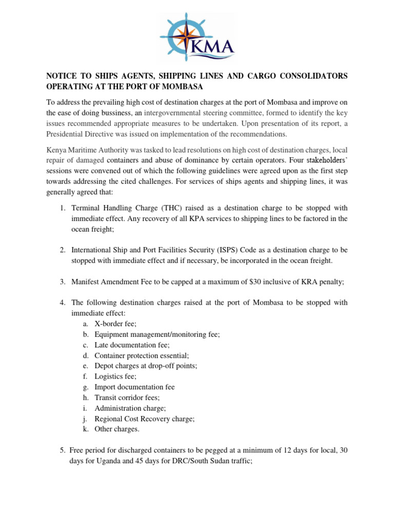 Mombasa Port Charges and Guidelines | PDF | Port | Cargo