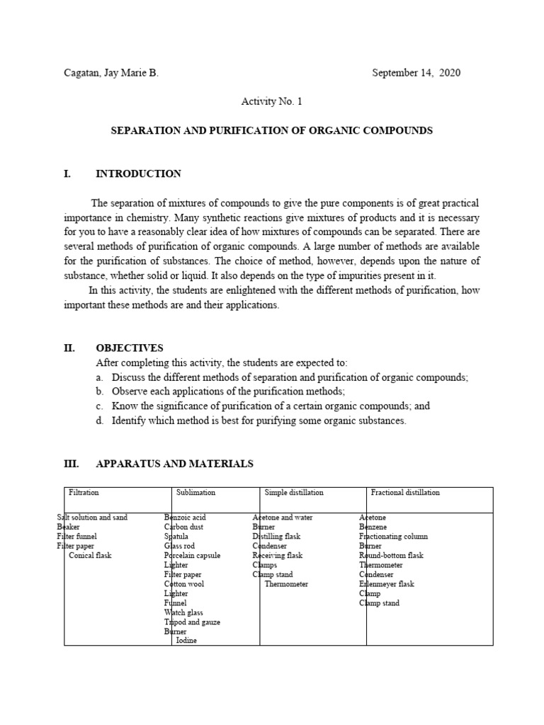 CHEMLAB REPORT PURIFICATION copy 3 PDF Distillation Filtration