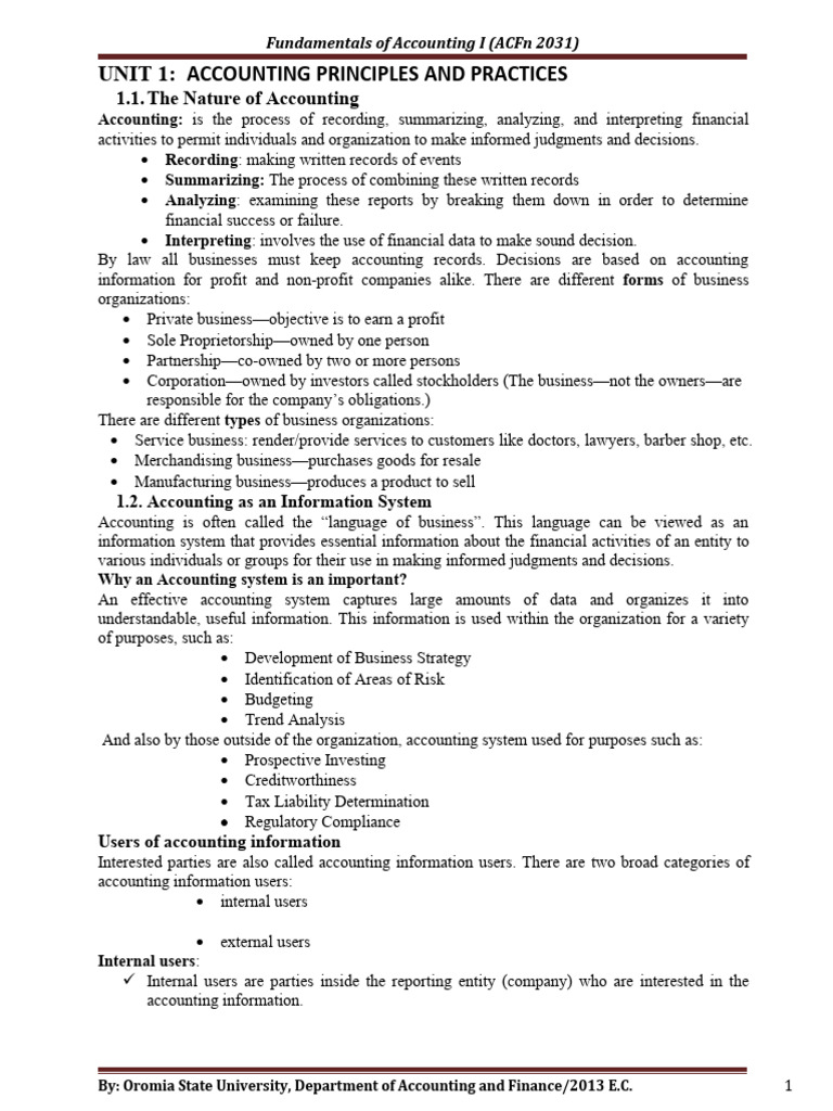 Accounting Principles and Practices Overview | PDF | Debits And Credits ...