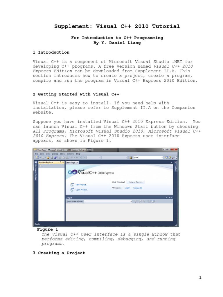 Supplement: Visual C++ 2010 Tutorial: For Introduction To C++ ...