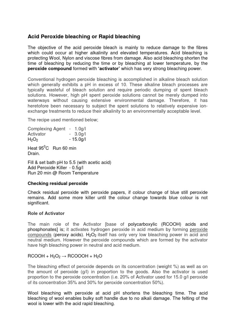 Acid Peroxide Bleaching Or Rapid Bleaching Bleach Hydrogen Peroxide