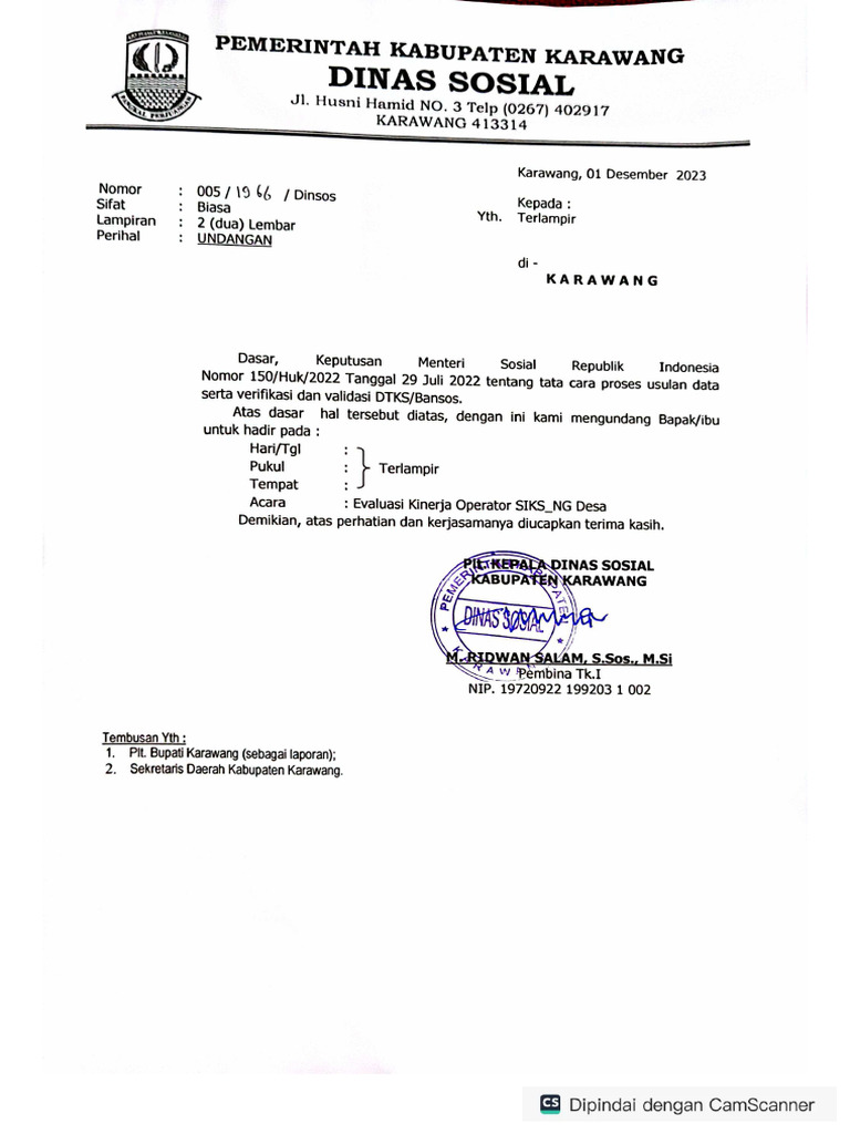 Undangan Evaluasi Kinerja Operator Siks-NG | PDF