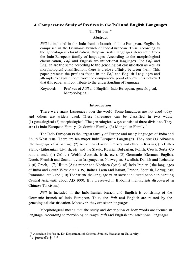 A comparative study of prefixes in the p i and english languages pdf