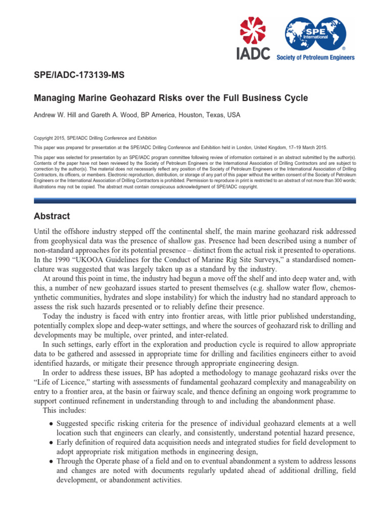 2015 - Managing Marine Geohazard Risk | PDF | Law | Science & Mathematics