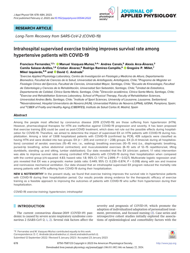 Fernandez Et Al 2023 Intrahospital Supervised Exercise Training ...