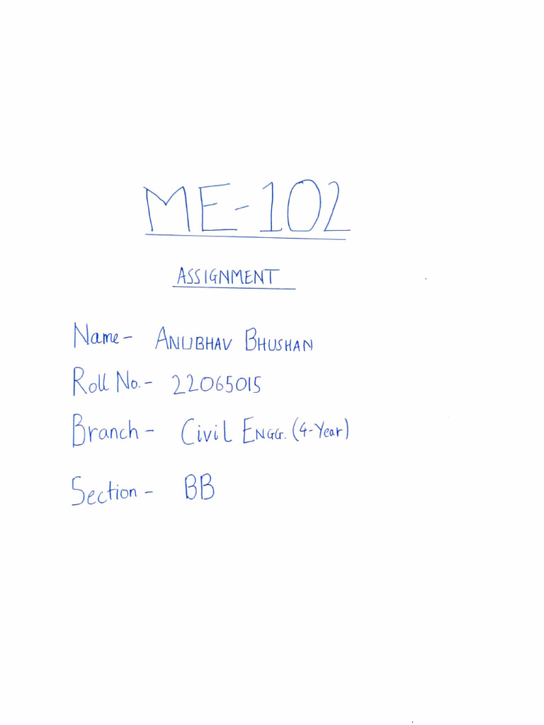 Civil Engineering Assignment ME-102 | PDF