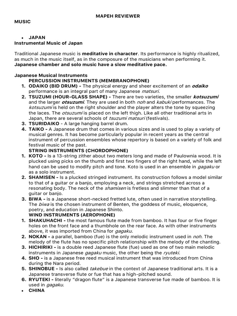 Grade 8 MAPEH Music & Arts Q2 Review | PDF | Origami | Musical Instruments