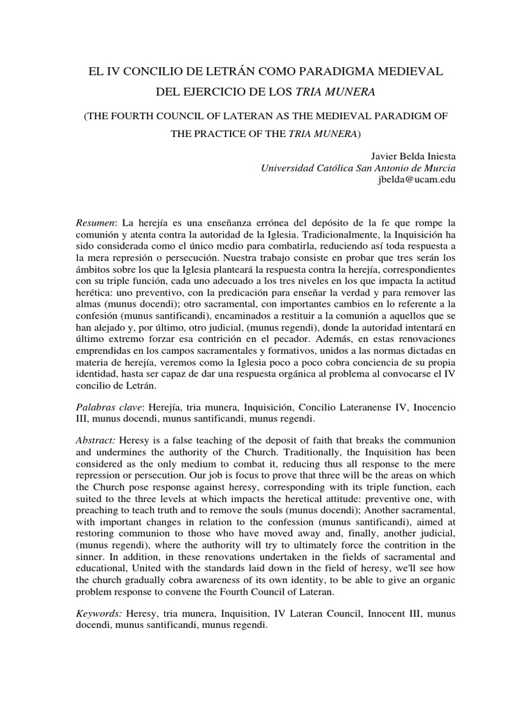 EL IV CONCILIO DE LETRÁN COMO PARADIGMA PDF Iglesia Católica