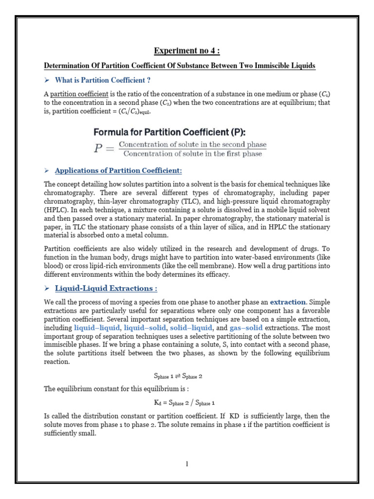 Benzoic Acid Partition Coefficient Experiment | PDF | Chromatography ...