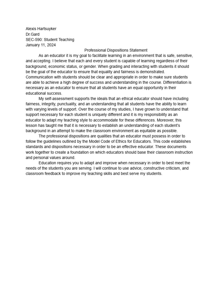 Professional Dispositions in Education | PDF