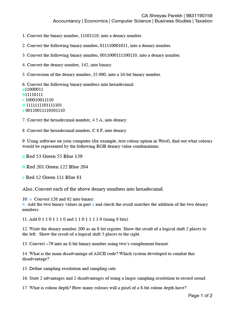 Binary and Hexadecimal Conversions Guide | PDF | Data Compression | Pixel