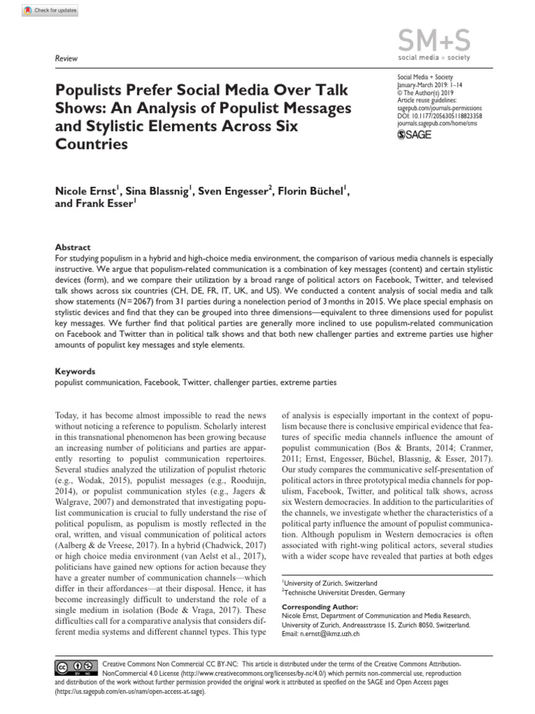 Ernst et al populist prefer social media over talk shows an