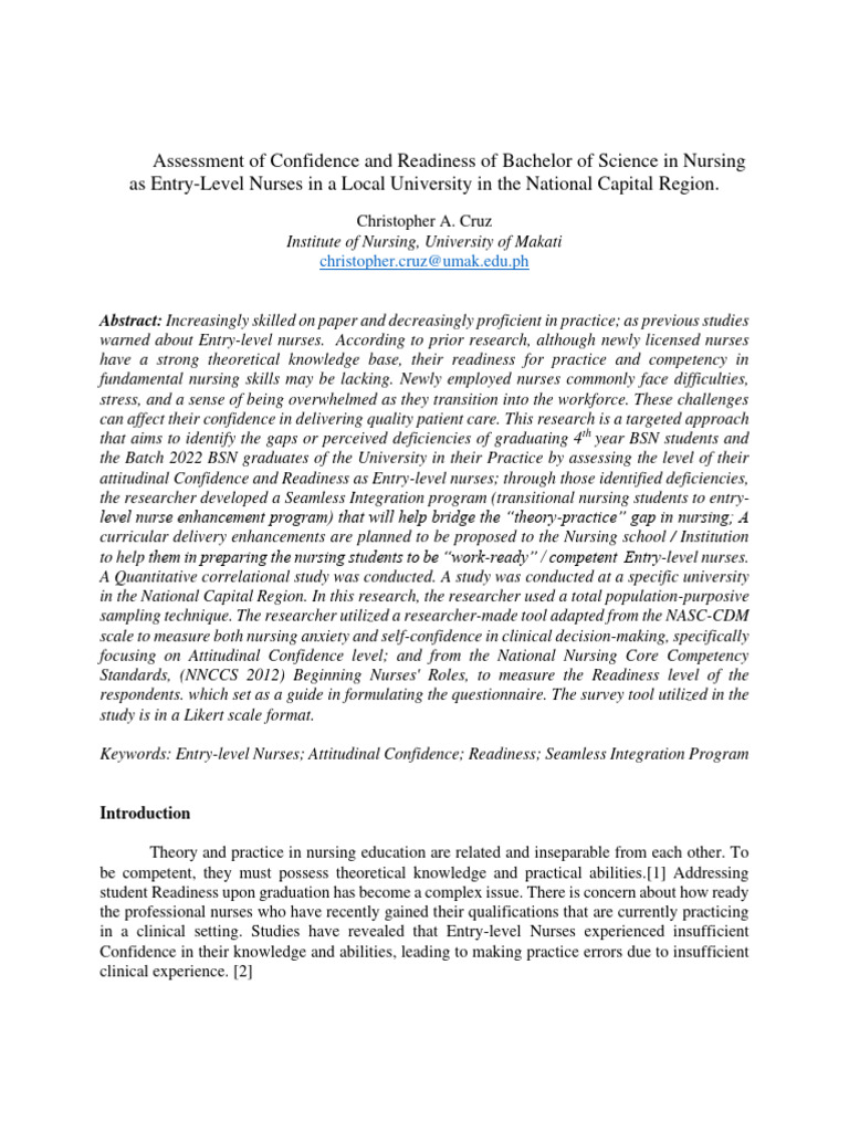 Assessing Nursing Readiness and Confidence | PDF | Nursing | Health Care