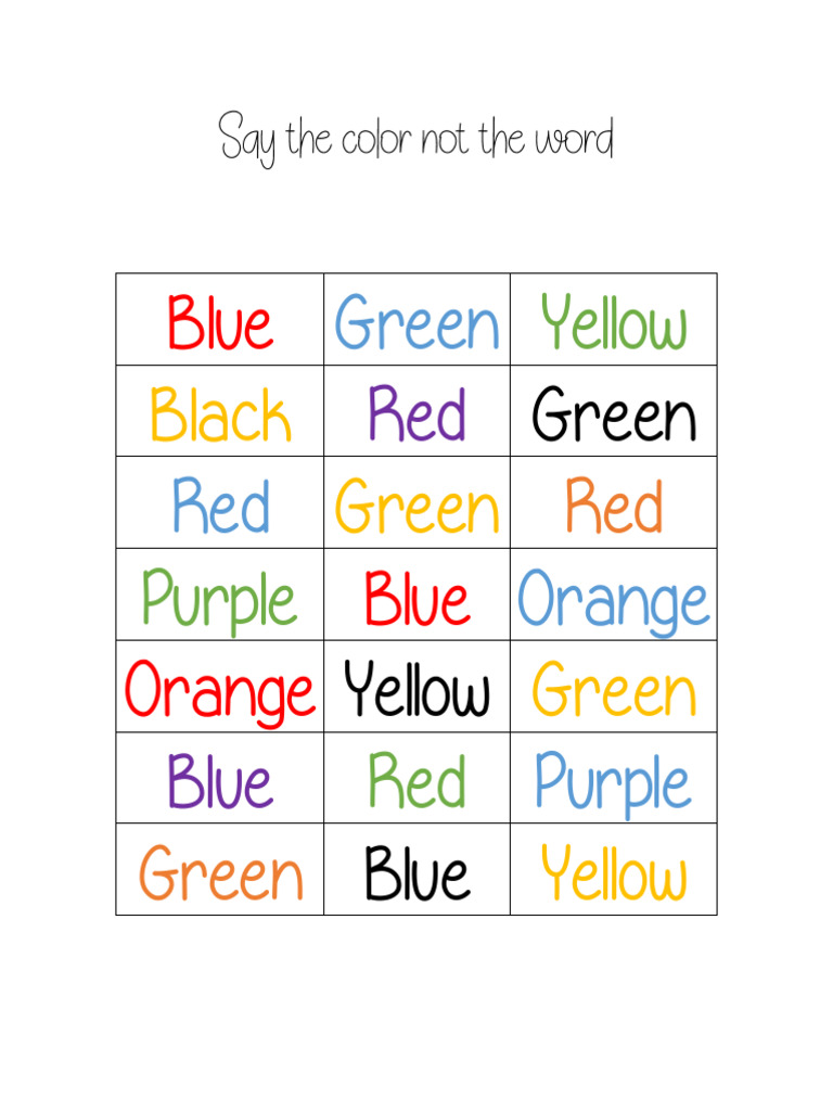 Say the color not the word pdf