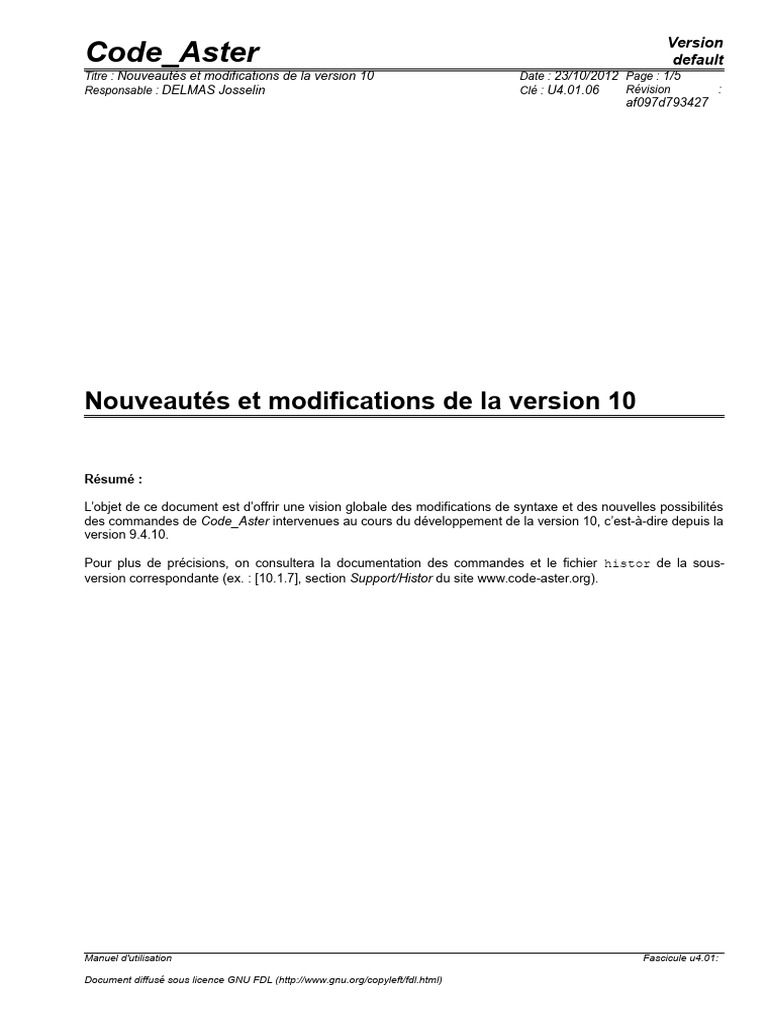 Nouveautés de Code_Aster Version 10 | PDF | Mécanique des fractures ...