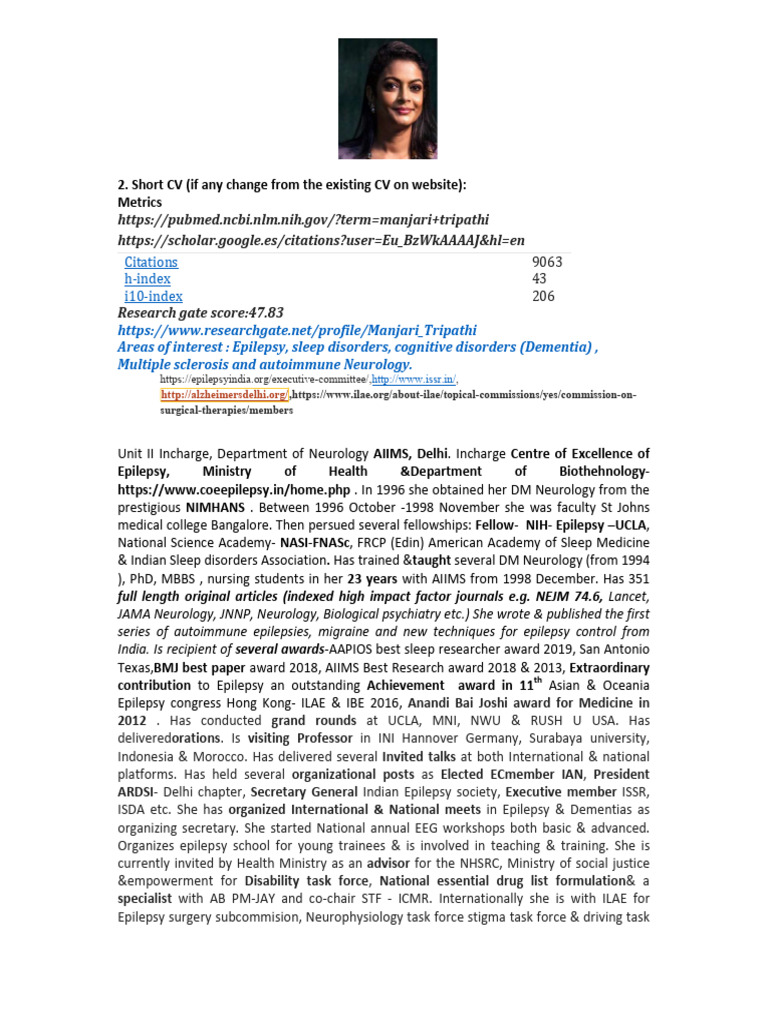 Dr. Manjari Tripathi: Neurology Expert | PDF | Epilepsy | Neurology