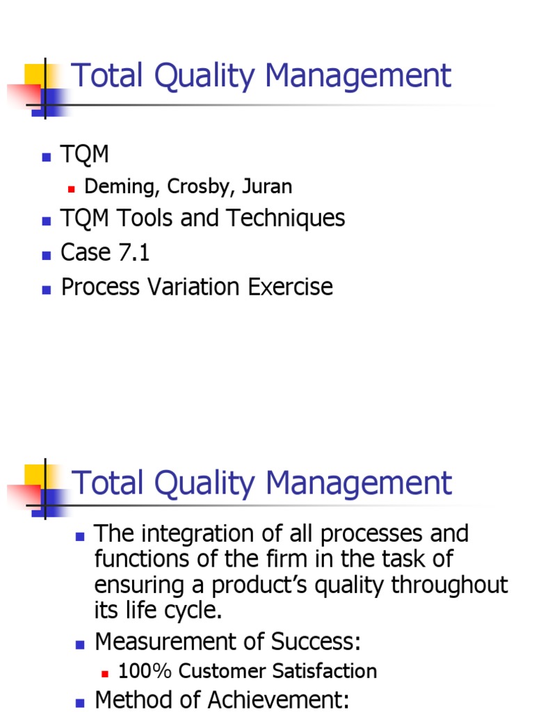 Total Quality Management TQM TQM Tools and Techniques Case 7.1 Process