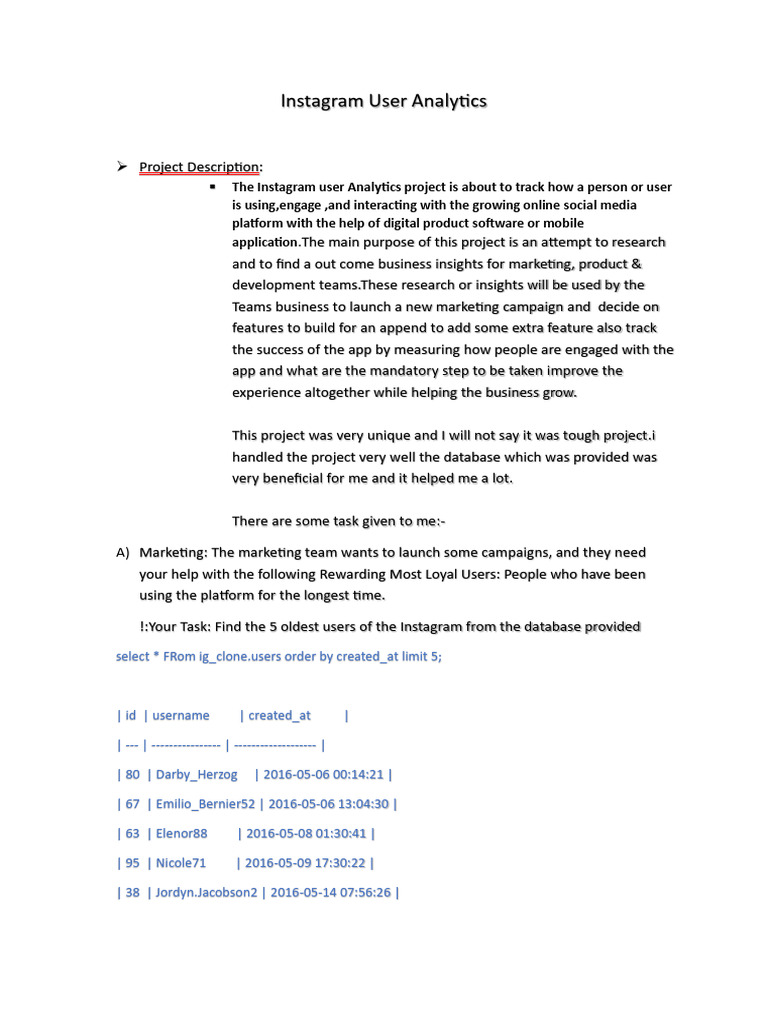 Instagram User Analytics Project Overview | PDF | Career & Growth