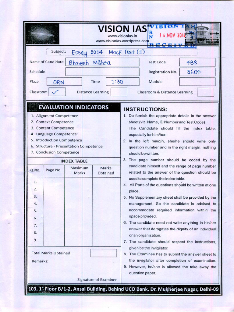 Toppers Answer Booklet Bhavesh Mishra | PDF
