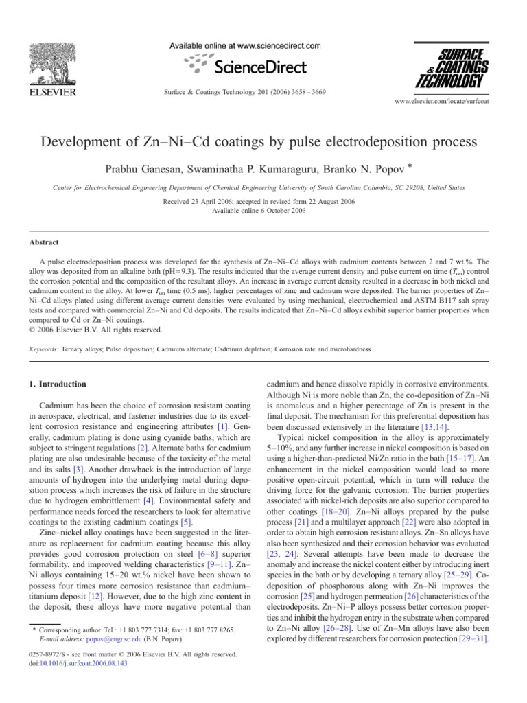 Development of ZnNiCd coatings by pulse electrodepostion process