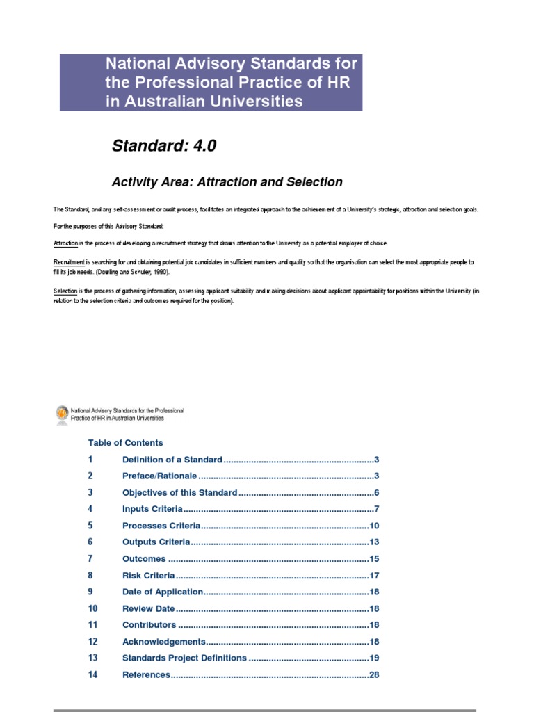 HR Attraction and Selection Standards Australia | PDF | Audit | Recruitment