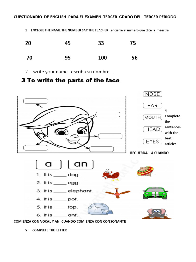 English Questionnaire for 3rd Grade Exam | PDF | Language Arts & Discipline