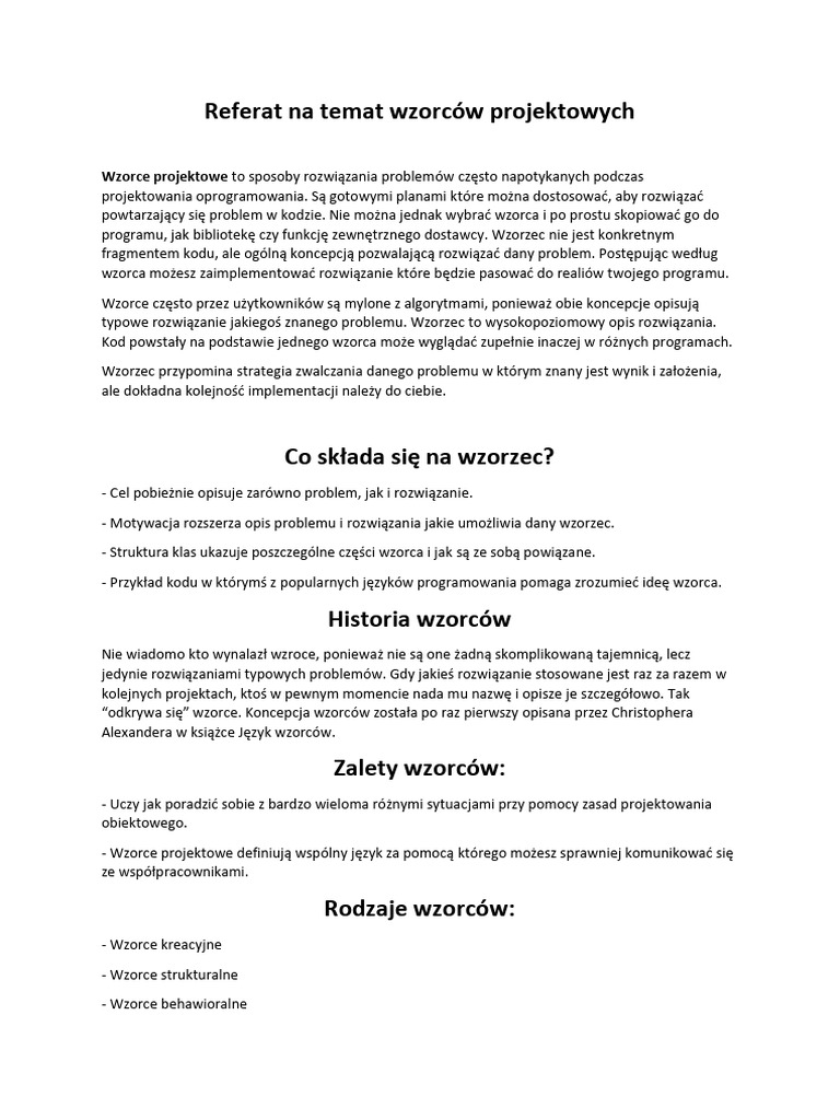Referat Wzorce | PDF