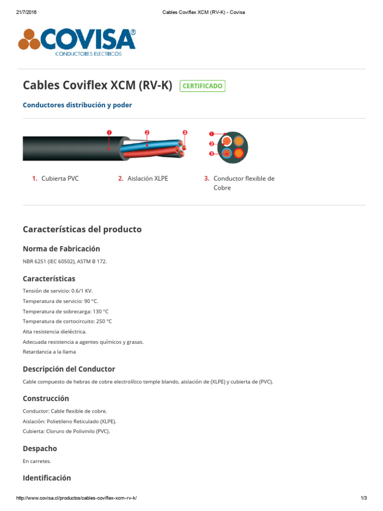Cables Coviflex XCM (RV-K) Especificaciones | PDF | Conductor electrico ...