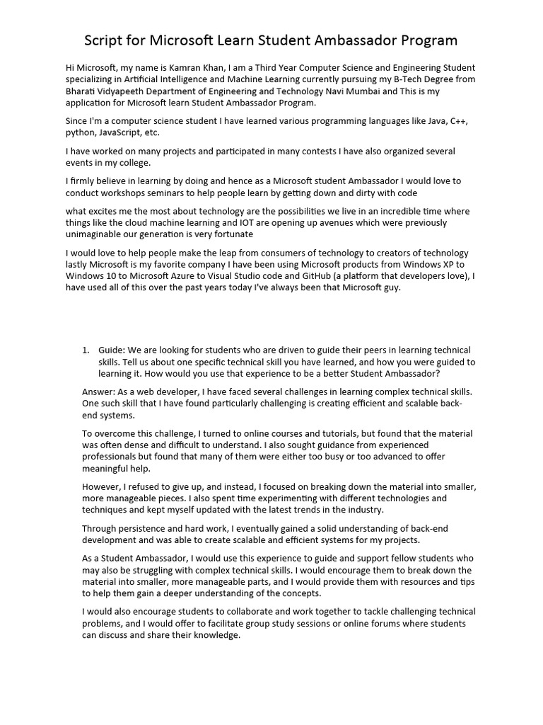 Script for microsoft learn student ambassador pdf microsoft