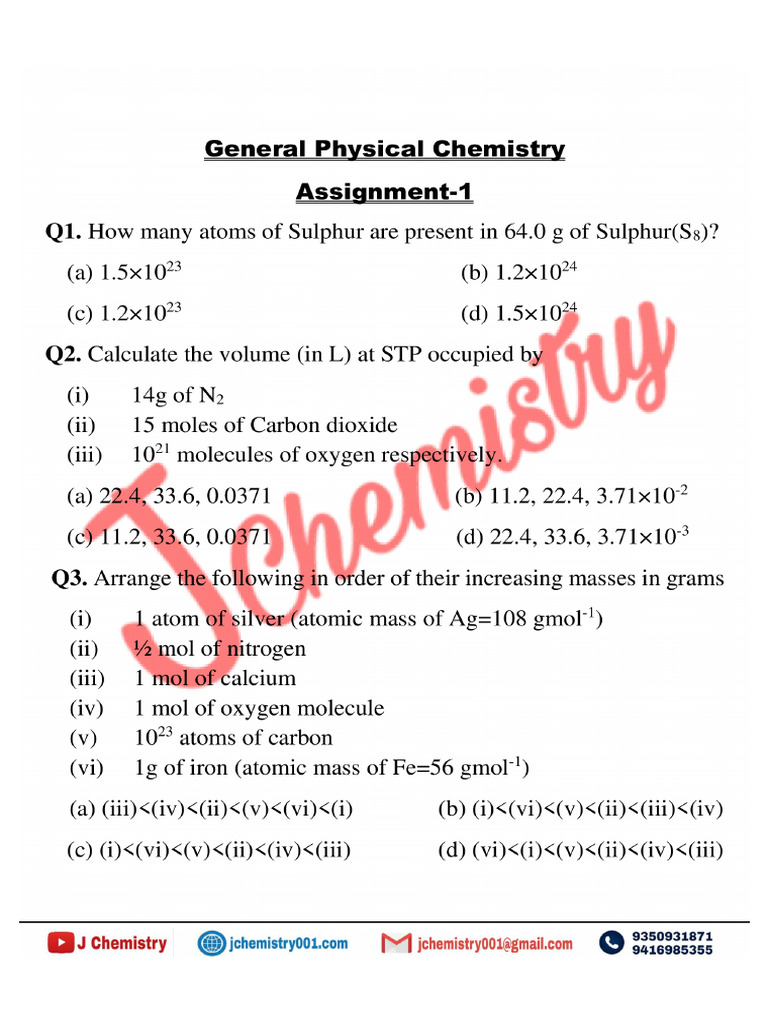 899988-General Physical Chemistry Assignment 1 | PDF