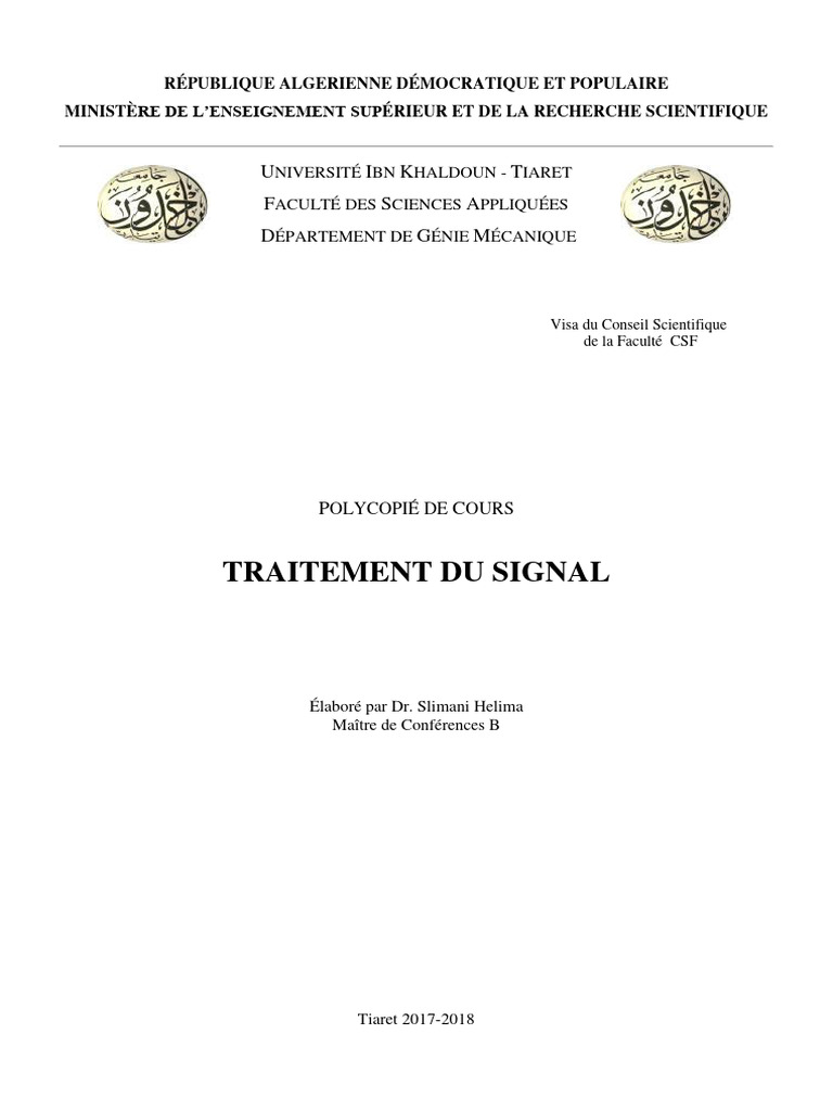 Cours de Traitement du Signal | PDF | Échantillonnage (signal ...
