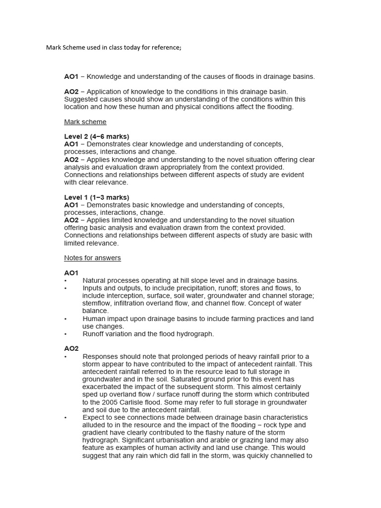 Mark Scheme Used in Class Today (For Reference) | PDF | Surface Runoff ...