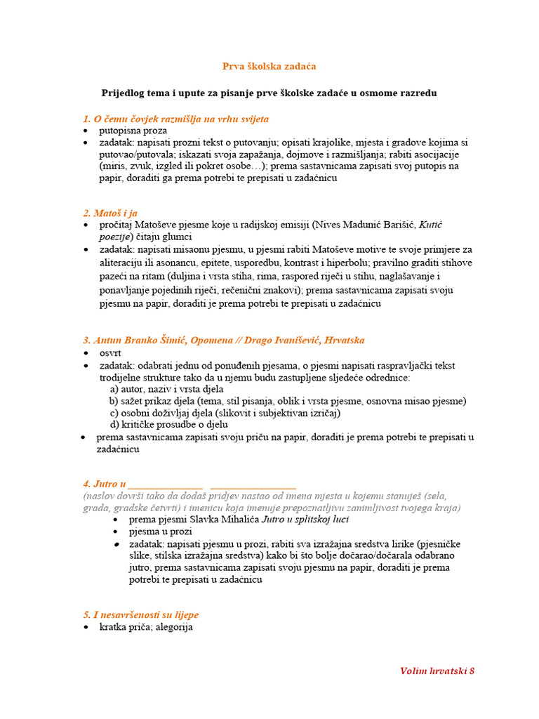 2.+tema-14 Prva+školska+zadaća Prijedog+tema | PDF