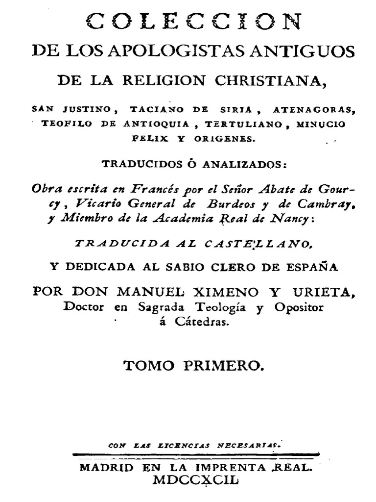 Coleccion de los apologistas antiguos de la religion christiana san