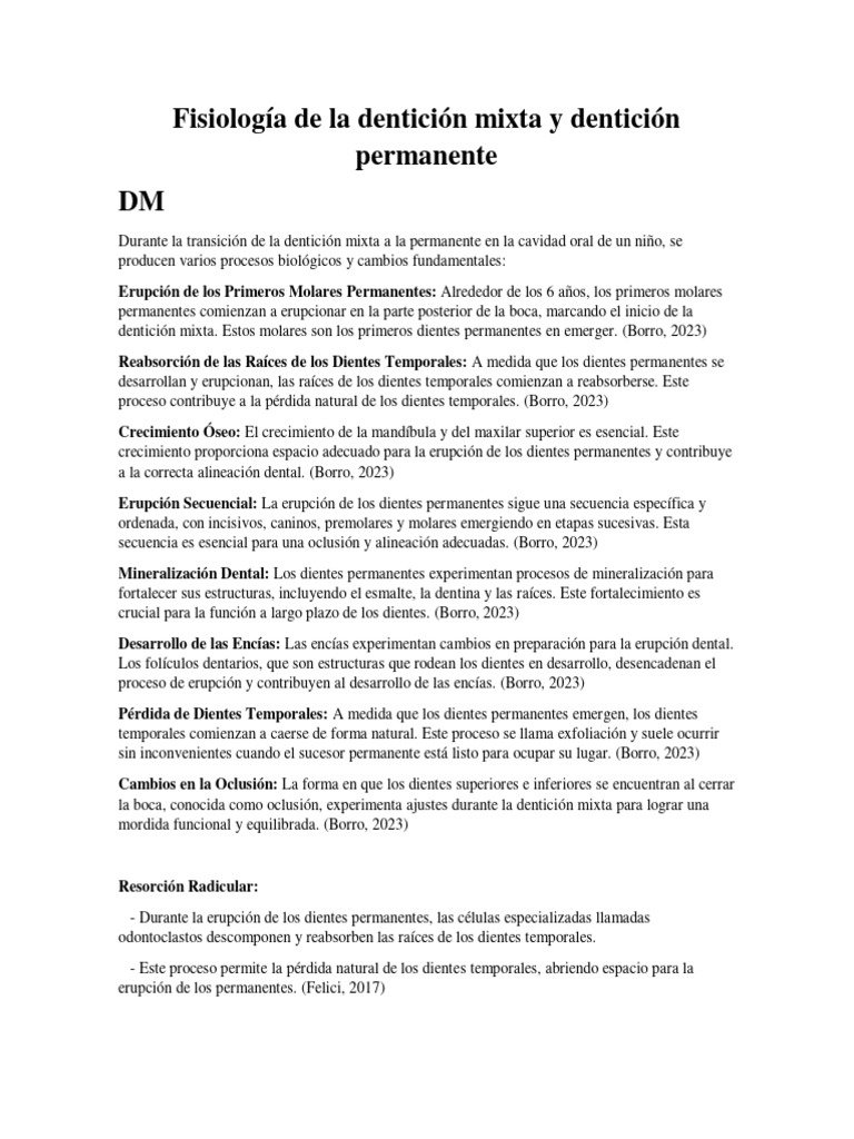 Fisiología de La Dentición Mixta y Dentición Permanente | PDF | Diente ...