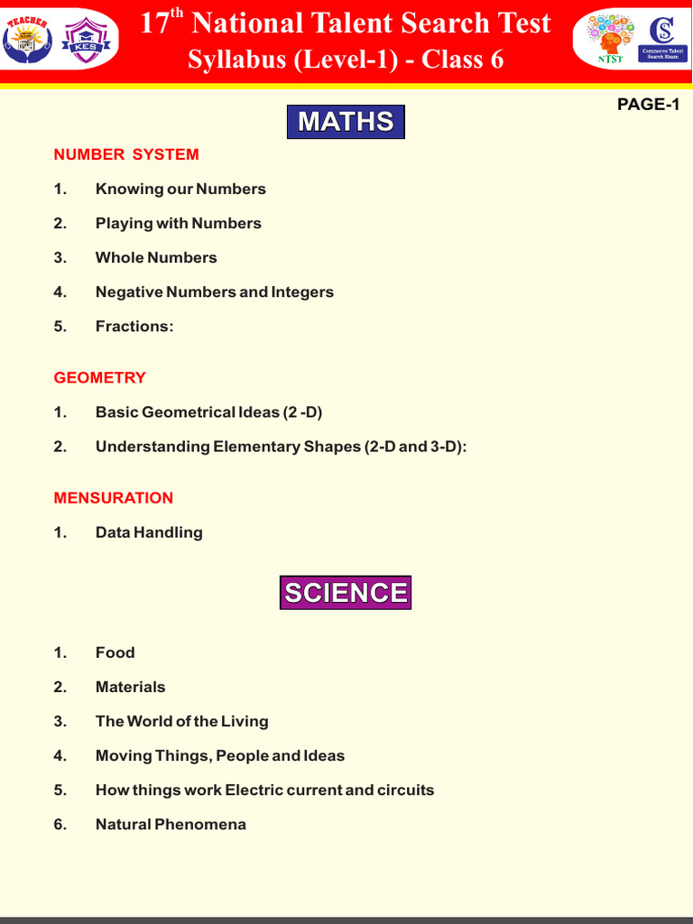 17th NTST Syllabus Level 1 All Classes | PDF | Chemistry | Economics