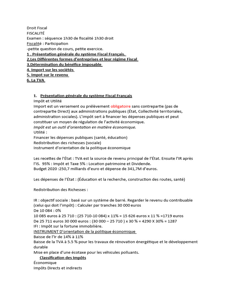 Système Fiscal Français : Guide Complet | PDF | Finance et gestion ...